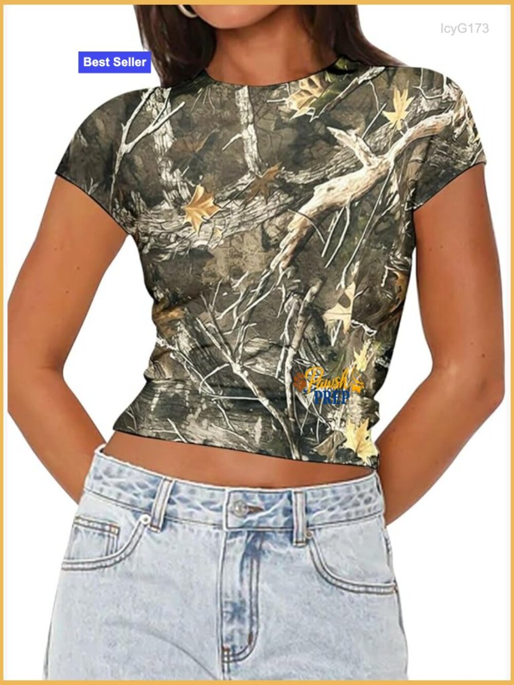 Womens Crop Top Crew Neck Short Sleeve Fitted T Shirt Maple Leaf Print Graphic